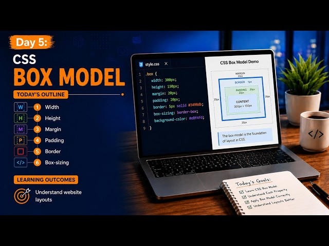Day 5 | CSS Box Model | CSS Box Model Explained for Beginners | Margin, Padding, Border & Box-Sizing