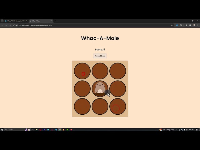 Whac-A-Mole Game Using HTML, CSS and JavaScript with Source Code
