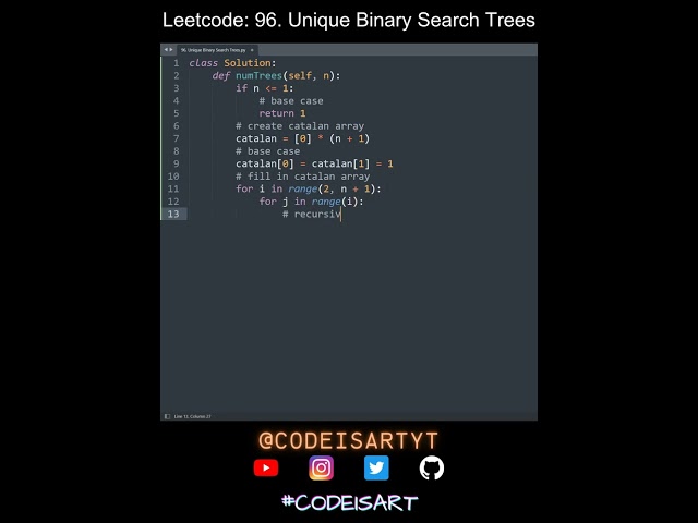 Leetcode 96. Unique Binary Search Trees in Python | Python Leetcode | Python Coding Tutorial | ASMR