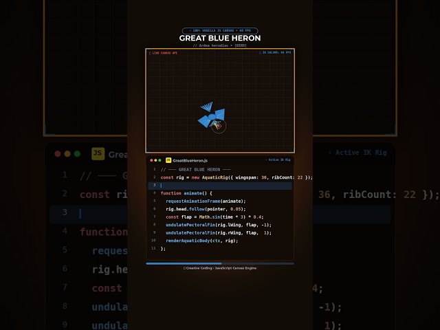 Interactive GREAT BLUE HERON Cursor in Vanilla JS ✨ #Shorts #CreativeCoding