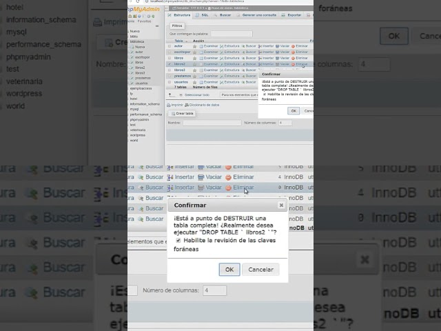 Cómo eliminar tablas de una base de datos en phpmyadmin #basededatos #mysql #phpmyadmin