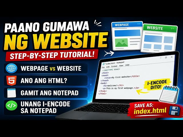 Paano Gumawa ng Webpage gamit ang HTML sa Notepad | Website vs Webpage | HTML Tutorial for Beginners