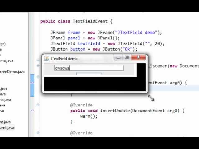 Java swing GUI tutorial #12: JTextField and Action, Focus, Document listener