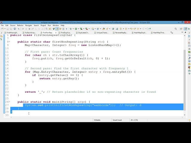 First Non-Repeating Character in Java | Simple Logic using LinkedHashMap