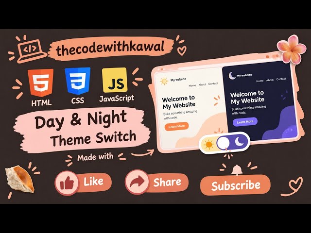 Day & Night Theme Switch Using HTML CSS & JavaScript | Dark Mode Toggle Website 🌙☀️