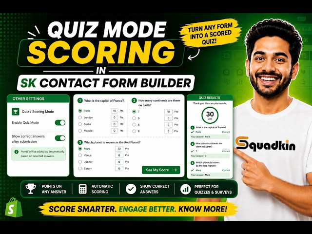 How to enable quiz mode in SK Contact form builder | Quiz using shopify forms | Squadkin