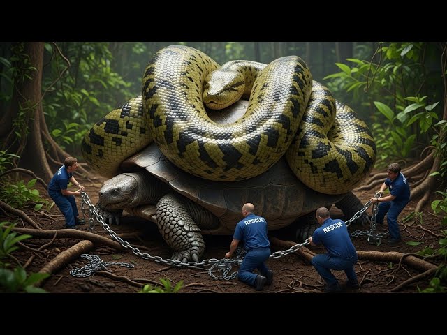 Emergency Rescue Team Saves Gentle Turtle From a Ferocious Giant Python 🐢🐍