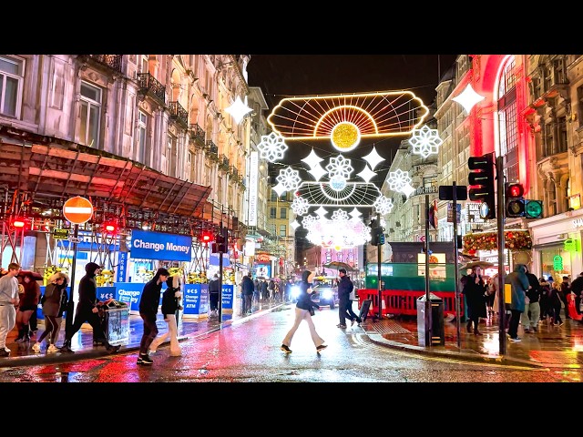 London Ramadan Lights 2026 🌙 West End Walking Tour in the Rain | 4K HDR