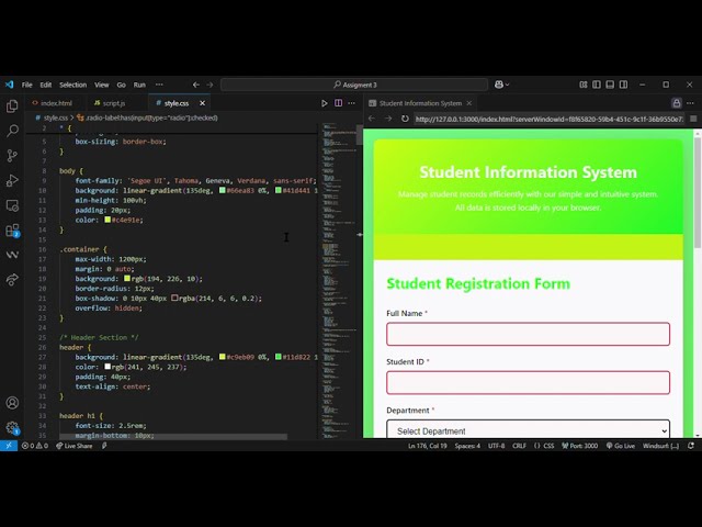 How to create a student information portal with CSS, JavaScript and HTML only