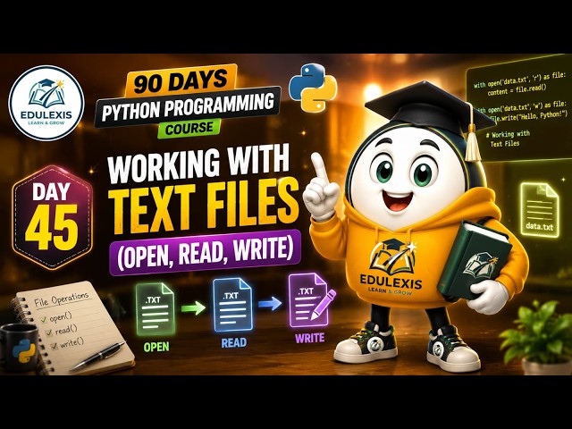 Day 45 :  Python Tutorial | Working with Text Files (open(), read(), write()) | Edulexis |