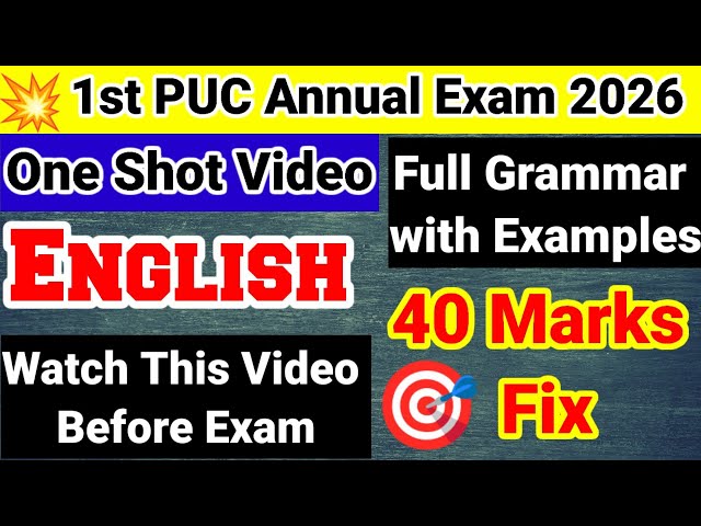 1st PUC English Grammar Questions with Examples For Annual Exam 2026 kseab