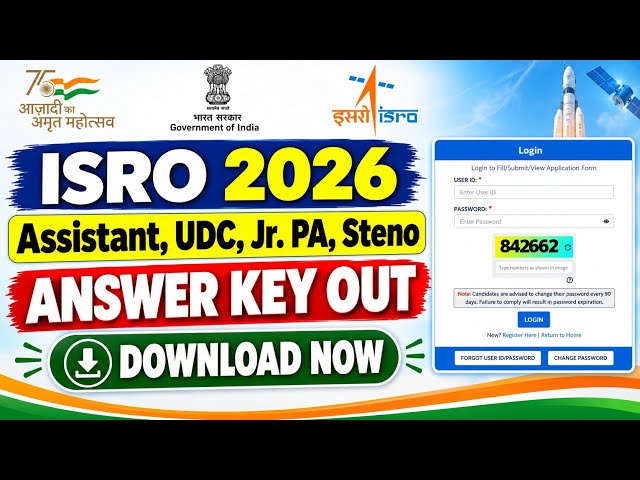 ISRO Assistant UDC Jr. PA Steno Answer Key 2026 OUT | ISRO Answer Key 2026 | Response Sheet Download