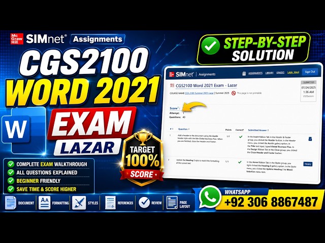 CGS2100 Word 2021 Exam – Lazar | Microsoft Word SIMnet Exam | Complete Step-by-Step Solution