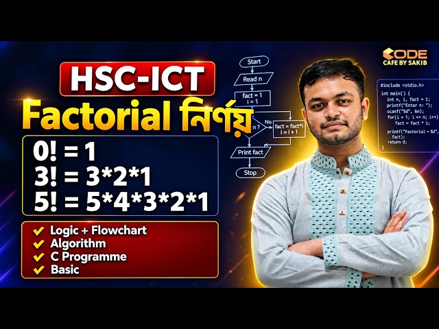 Calculating Factorial: Algorithm, Flowchart, and C-Program || HSC ICT Chapter 5