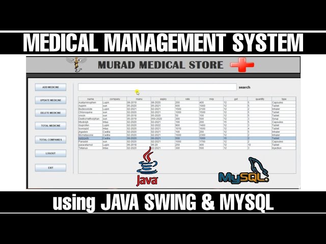 Medical Management System  | Java Swing & MySQL |  Eclipse | Java Project | Database Project