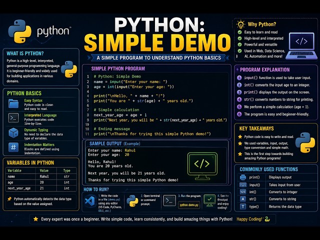 🐍 Python: Simple Demo | Your FirstPython Program | Python for Beginners