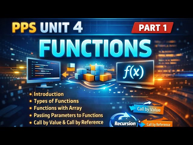 PPS Unit 4 Part 1 | Functions in C (Full Lecture) | Types, Call by Value & Reference, Recursion 🔥