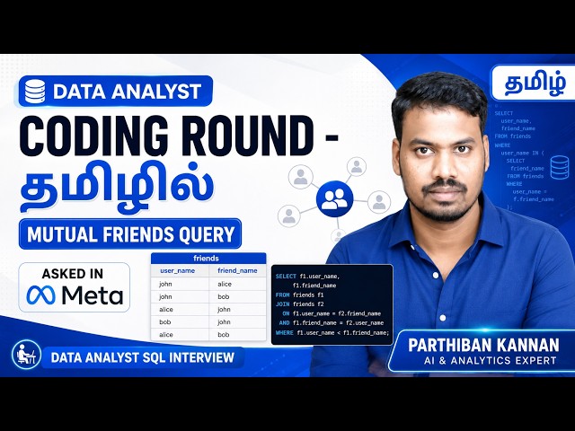 Meta | Facebook Data Analyst SQL Round: Mutual Friends Query — LIVE Coding