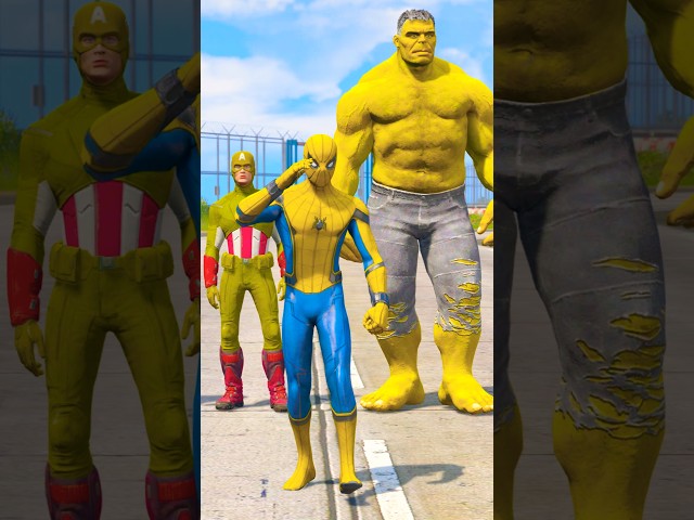 ALL YELLOW SUPER HEROES VS  CARS PUNCH CHALLENGE WHO IS STRONGEST #04#shorts​ #shortvideo​#hulk​