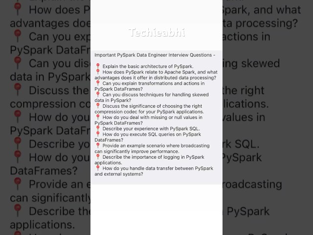 Most important pyspark data engineer interview questions 2024