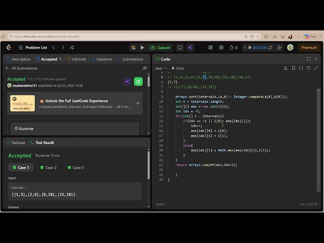 Leetcode : 56. Merge Intervals LIVE 🔴 | Crack IBM, TCS, Infosys Coding Round | Practice Leetcode