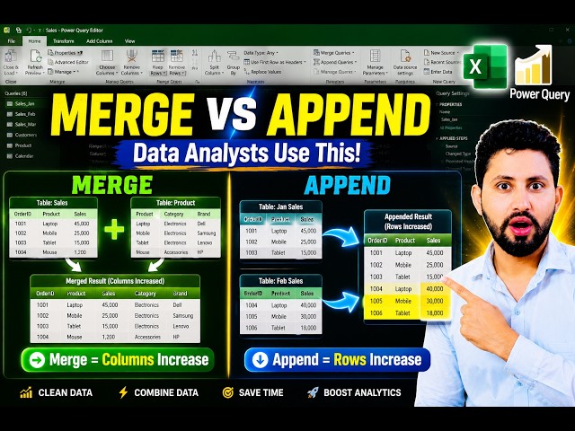 Excel Power Query Merge vs Append Tutorial | Real Data Example for Beginners
