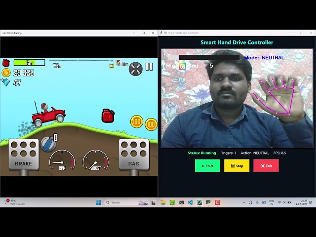 🤖 AI-Based Hill Climbing Game Control with Real-Time Hand Tracking