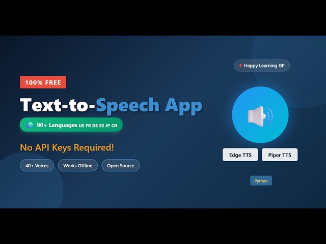 FREE Text-to-Speech App; 90+ Multiple Language; No API Keys! Edge TTS + Piper TTS | Python Tutorial