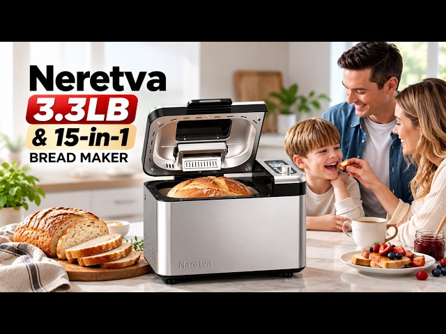 Neretva 3.3LB &15-in-1 Bread Maker Dual Heaters with Auto Nut Dispenser | Best 15-in-1 Bread Maker