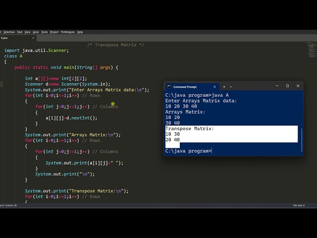 program to print Transpose Matrix in java | java program