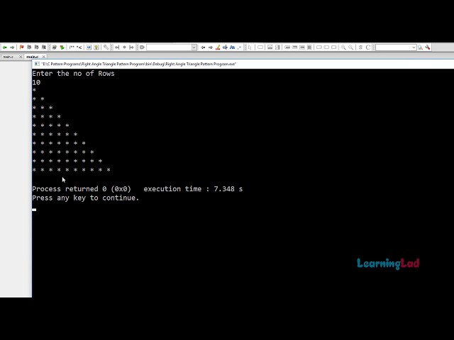 C Pattern Printing Programs | Right Angle Triangle Star '*' Pattern with Explanation | English