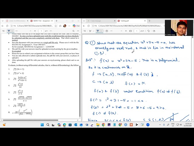 MATH 1142 Calculus I (G2) Tutorial 3 - IV Theorem, Derivatives B.Sc. level