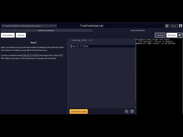 FreeCodeCamp - Python Project  - Step 2 to 8 - Build a Bill Splitter