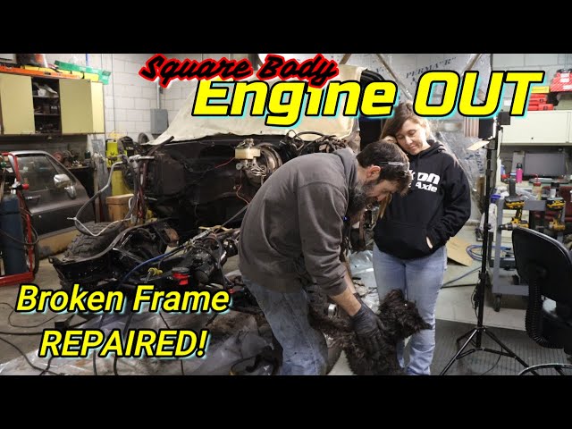 Pulling the old engine and repair the damaged frame.