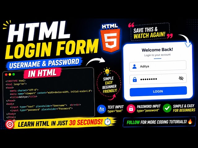 Learn HTML Login Form in Just 30 Seconds 🚀 | HTML Form Tutorial