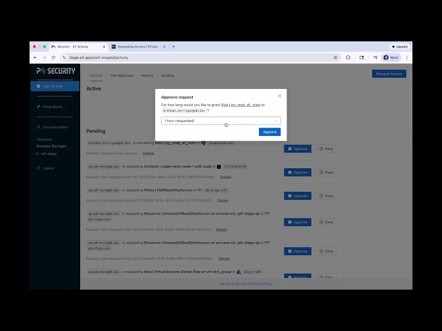 How to request just-in-time access to an RDS Postgres database with P0