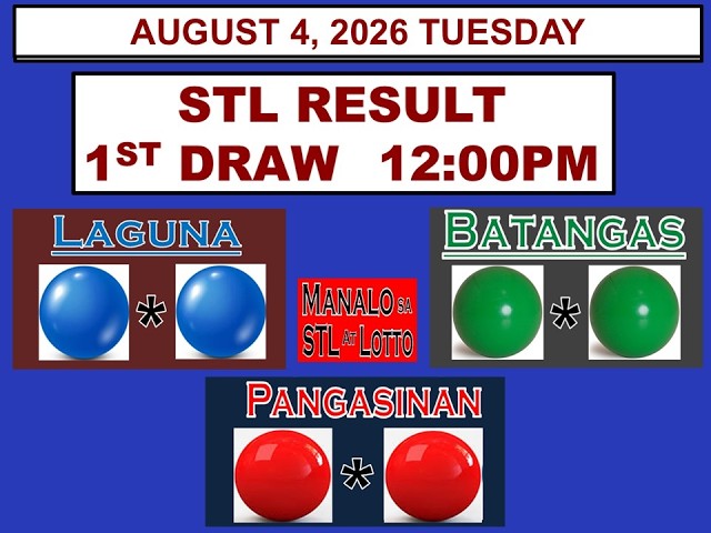 STL 1st Draw 12pm Result  STL Laguna STL Batangas STL Pangasinan August 4, 2026 TUESDAY