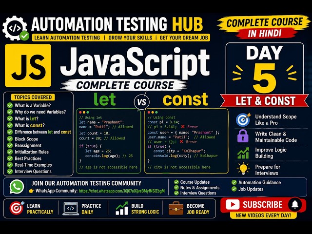 JavaScript Tutorial in Hindi | Day 5 | Let & Const with Examples