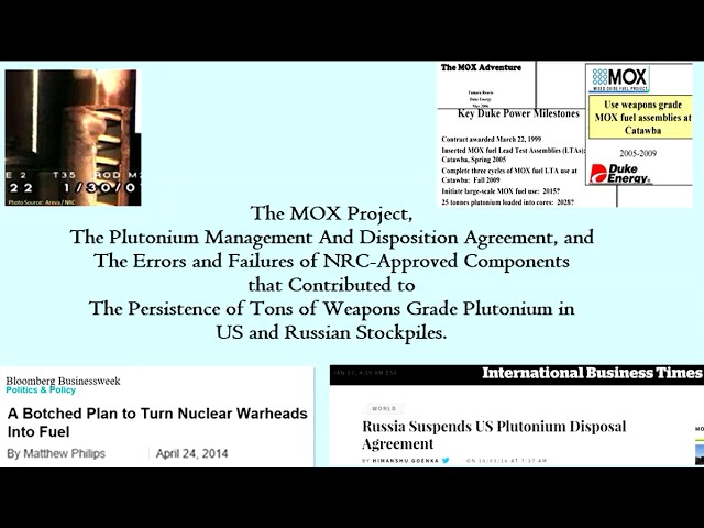 Zirconium Component Failures and The MOX Project and the Plutonium Management Disposition Agreement