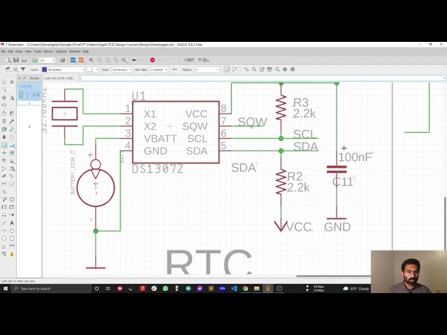 Eagle PCB Tutorial | Design Real Time Clock(RTC) DS1307 Schematic