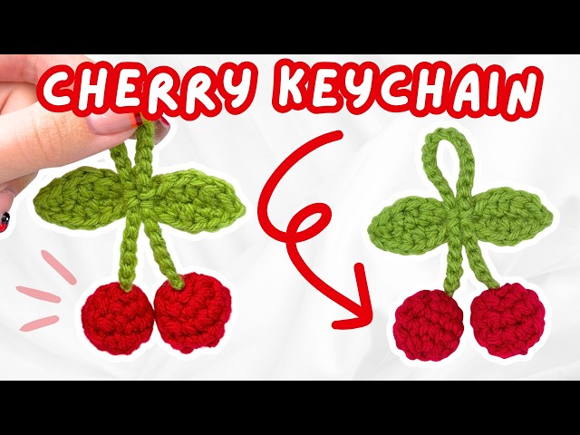easy crochet cherry keychain tutorial for BEGINNERS (no-sew!) | how to crochet amigurumi keychain 🍒