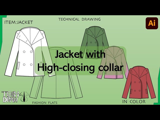 Fashion technical drawing Jacket with high-closing collar on illustrator I TECHDRAW