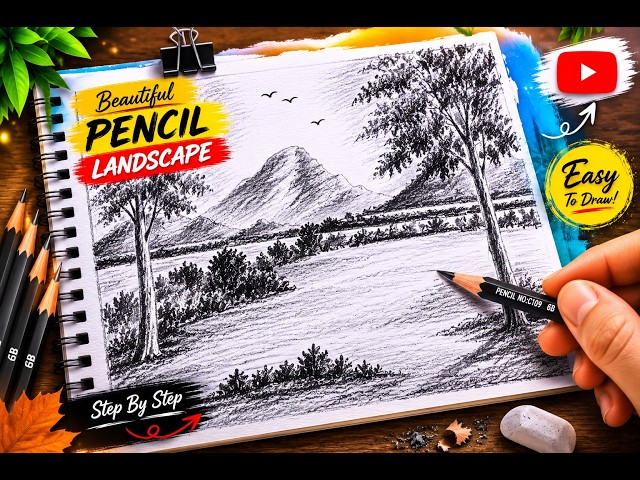 How to Draw a Mountain Landscape Scenery Step-by-Step Painting Tutorial for Beginners