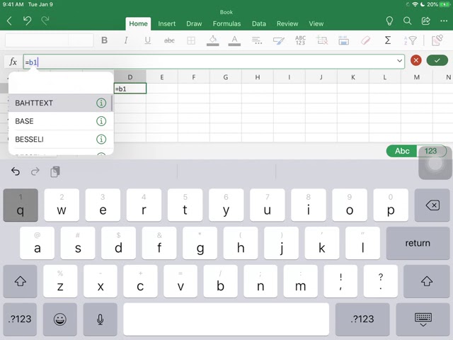 Using Formulas on Excel on iPad