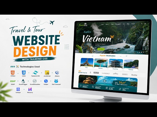 Travel & Tour Website Design with Tailwind CSS | Modern Travel Website UI