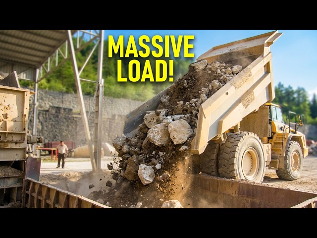 Big trucks carrying stones to the stone crusher plant #stone #load #crush #truck