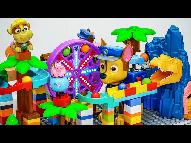 Satisfying Building Blocks Marble Run ASMR | Dinosaur Paw Patrol Peppa Pig marble coaster