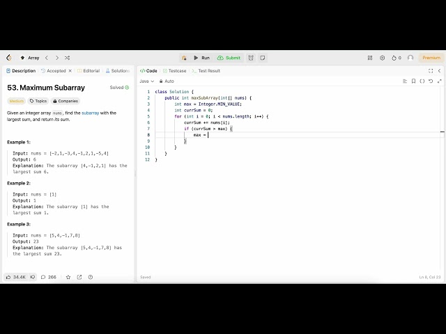 LeetCode 53: Maximum Subarray (Java)