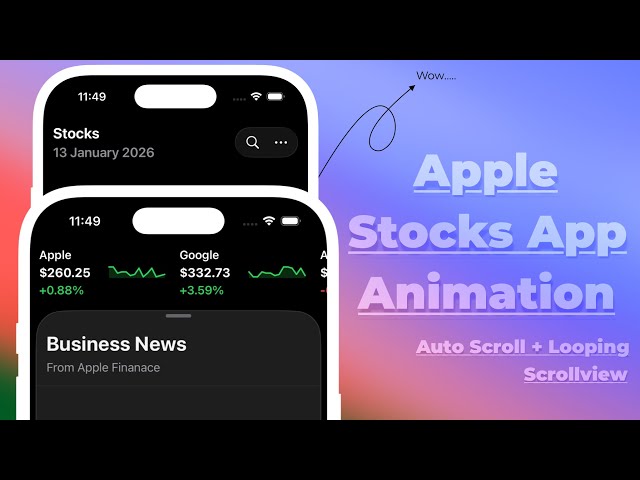 Apple Stocks UI Animation: Auto Scroll & Looping ScrollView Using SwiftUI - Xcode 26