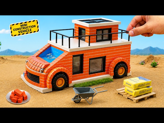 DIY Mini Tractor Builds Modern Brick House Car With Swimming Pool | Fun Construction Science Project
